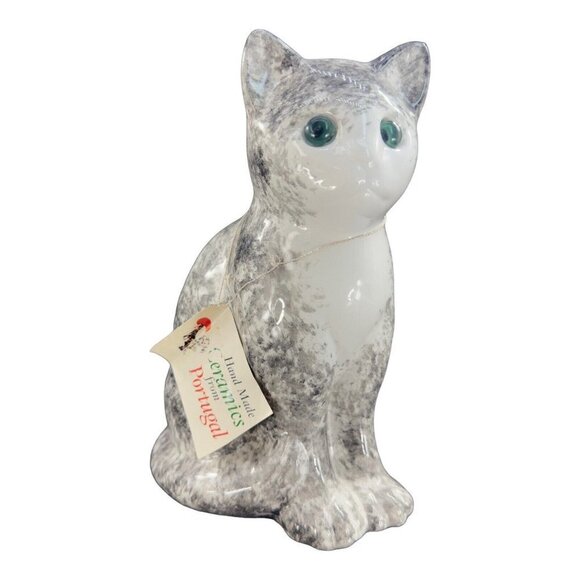 ELPA Alcobaca White Black Cat With Glass Green Eyes Made In Portugal W Sticker - Picture 2 of 13